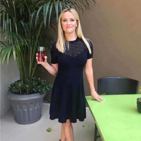 NWT Draper James Navy Fleurette Sweater Knit Fit and Flare Dress M - Picture 1 of 11